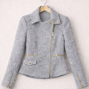 Banana Republic Light Gray Wool-Blend Asymmetrical Zip Blazer